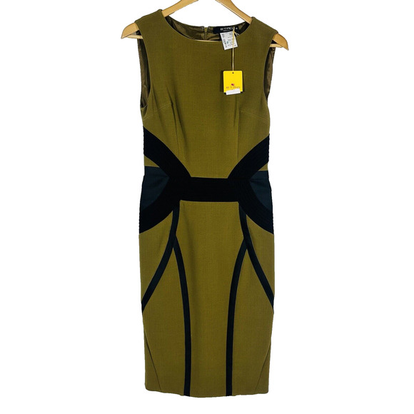 ETRO Women 42 US/6 Knee Length Sheath Dress Olive Green NWT $2,300 - Picture 3 of 11